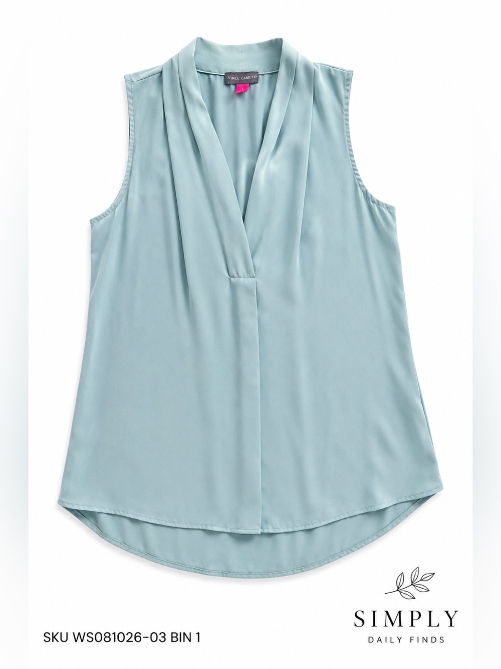 Vince Camuto Women’s XS Mint Green Sleeveless V Neck Blouse High Low Work Top
